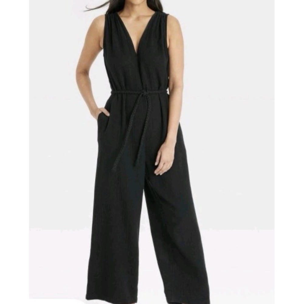 Women's XS Gauzy Tie-Waist Jumpsuit Universal Thread Black sz M Side Pocket